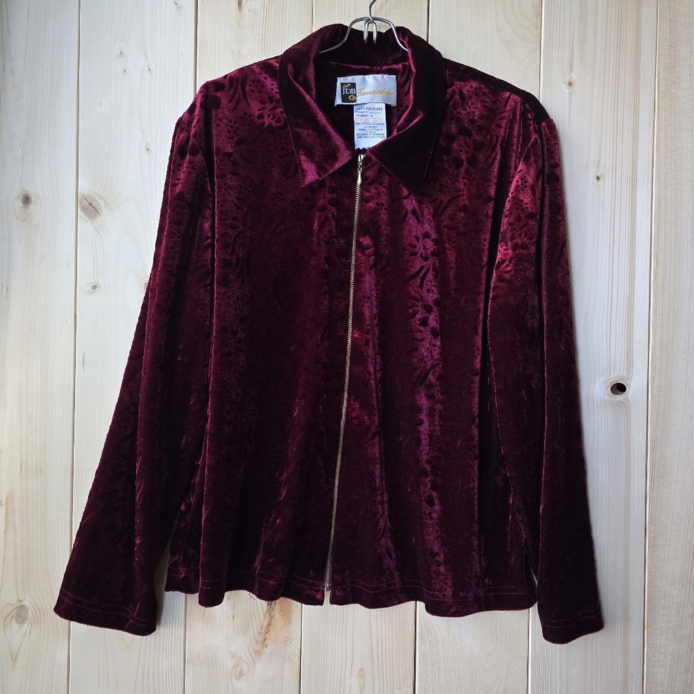 Vintage Retro JDB Jandabar Velvet Zip Up Blazer Jacket Womens Size 16